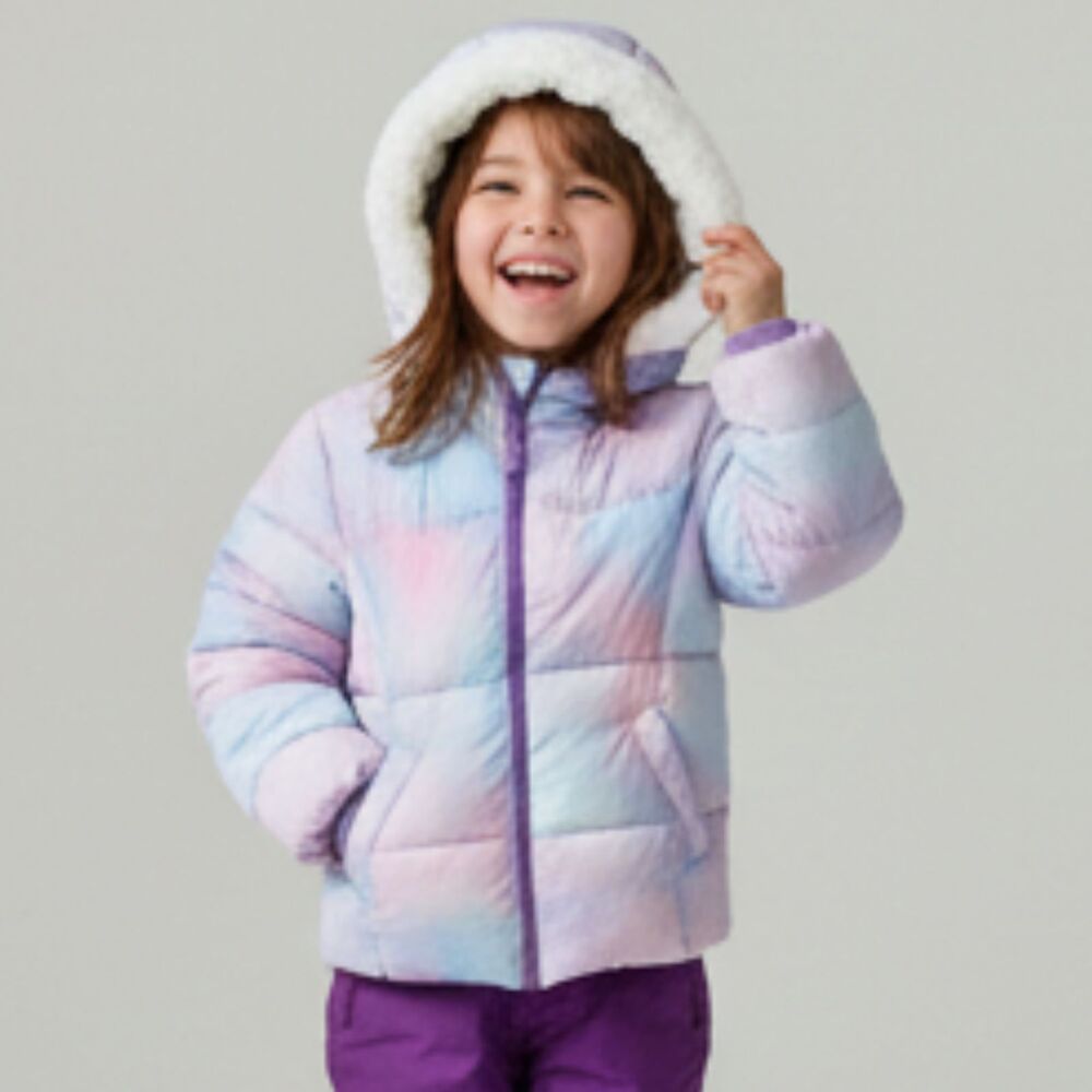 Girls Hooded Puffer Coat 4T Snozu Pink Purple Fleece Lined Winter Jacket NEW